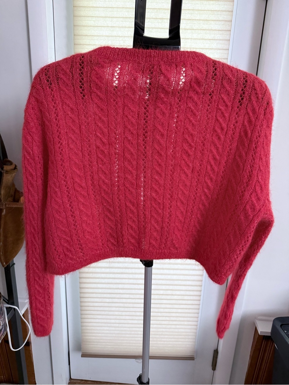 ZARA alpaca & wool blend cable knit cropped cardigan rhinestone buttons size M - Picture 9 of 12